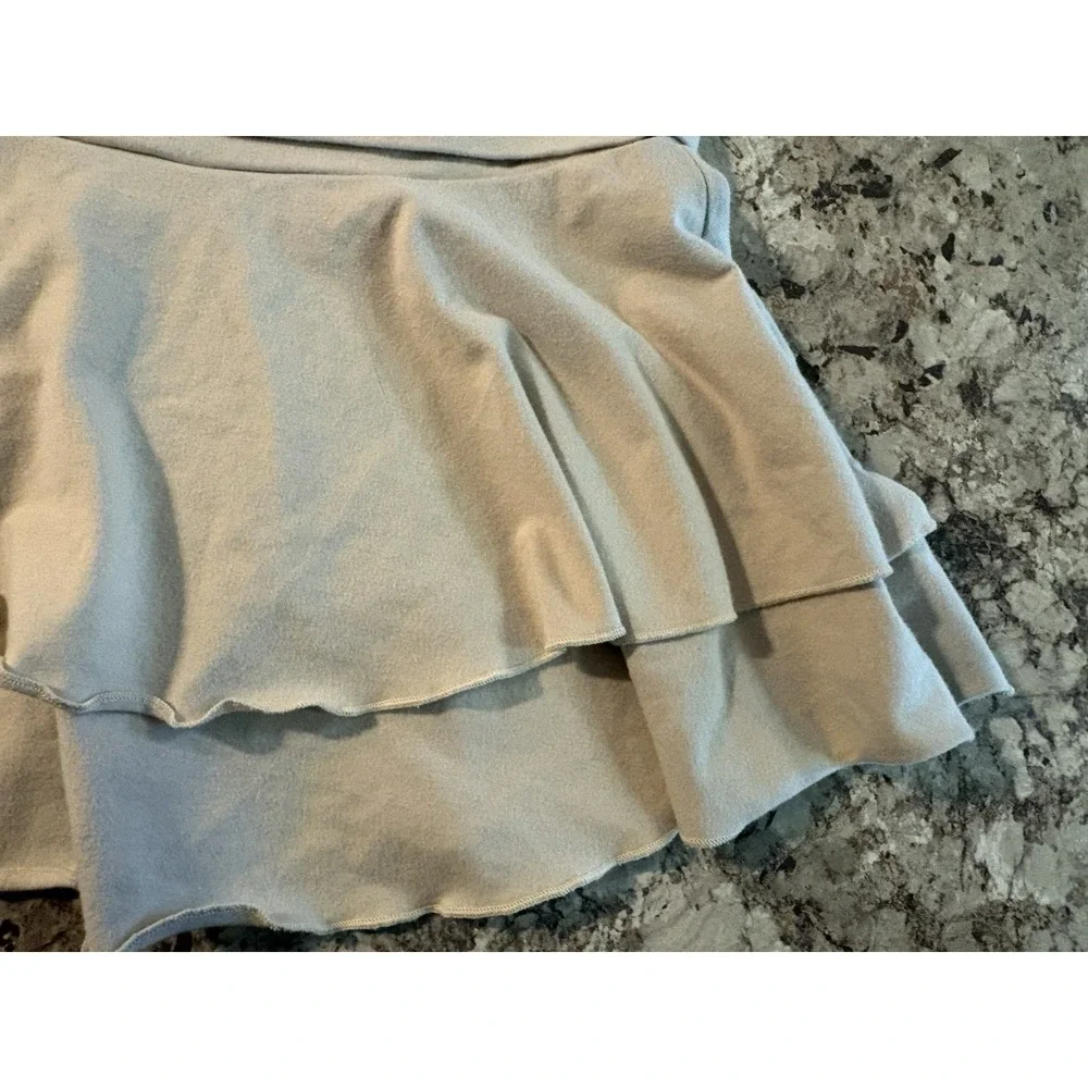 Vintage Y2K Bebe‎ Sport Nude Beige Foldover Logo Ruffle Mini Skirt Medium Rare